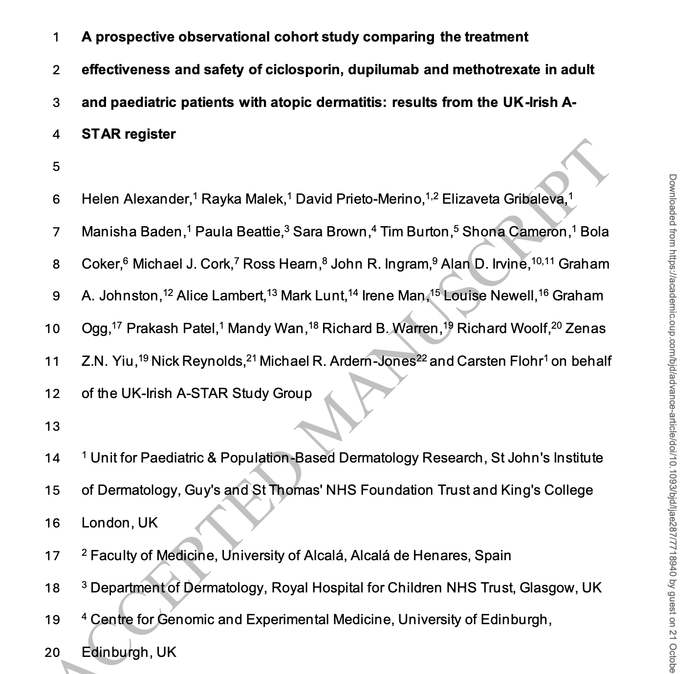 Comparative Effectiveness of Ciclosporin, Dupilumab, and Methotrexate in Atopic Dermatitis