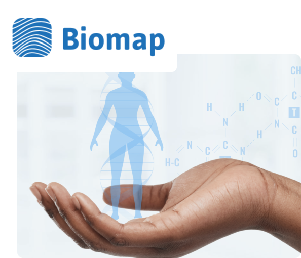 biomap graphic with hologram on hand