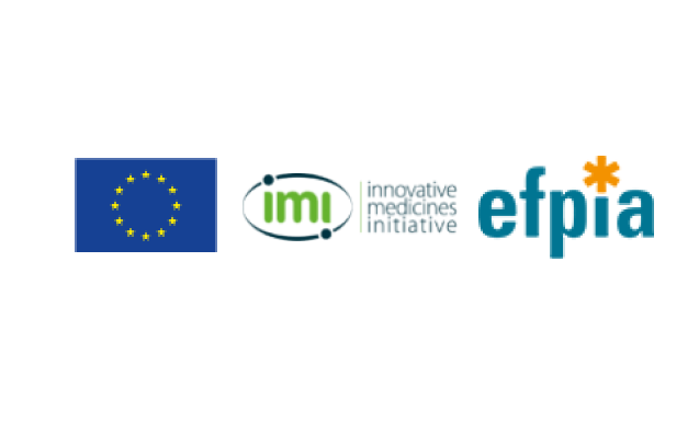 European flag, innovative medicines initiative and efpia logos